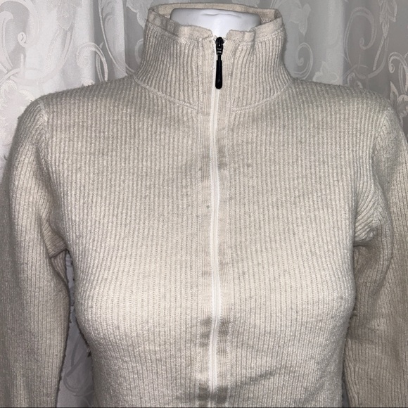 SunIce Ecru Ribbed Mock Neck Zip Up Sweater - Picture 6 of 11